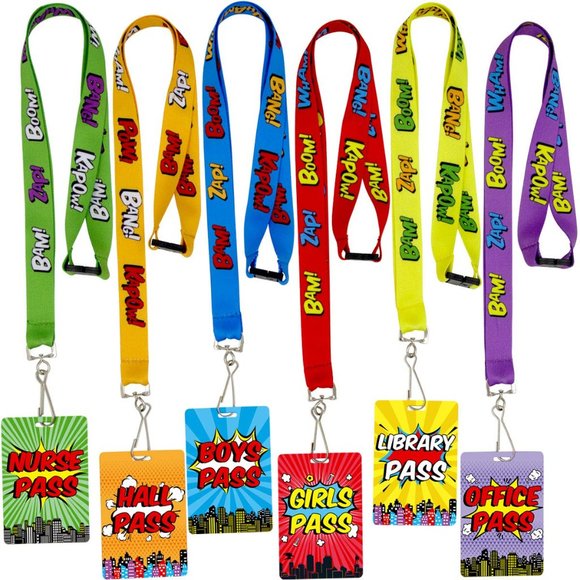 NWT Hall Passes with Lanyards for Teachers - Passes for Bathroom, Office, etc. - Picture 1 of 8